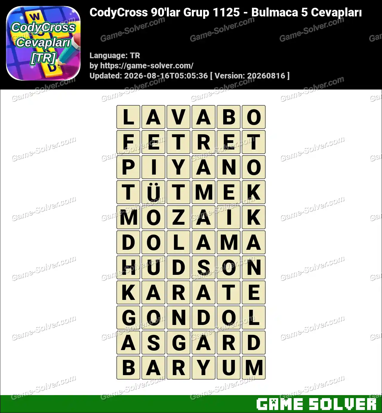 CodyCross 90’lar Grup 1125 – Bulmaca 5 Cevapları